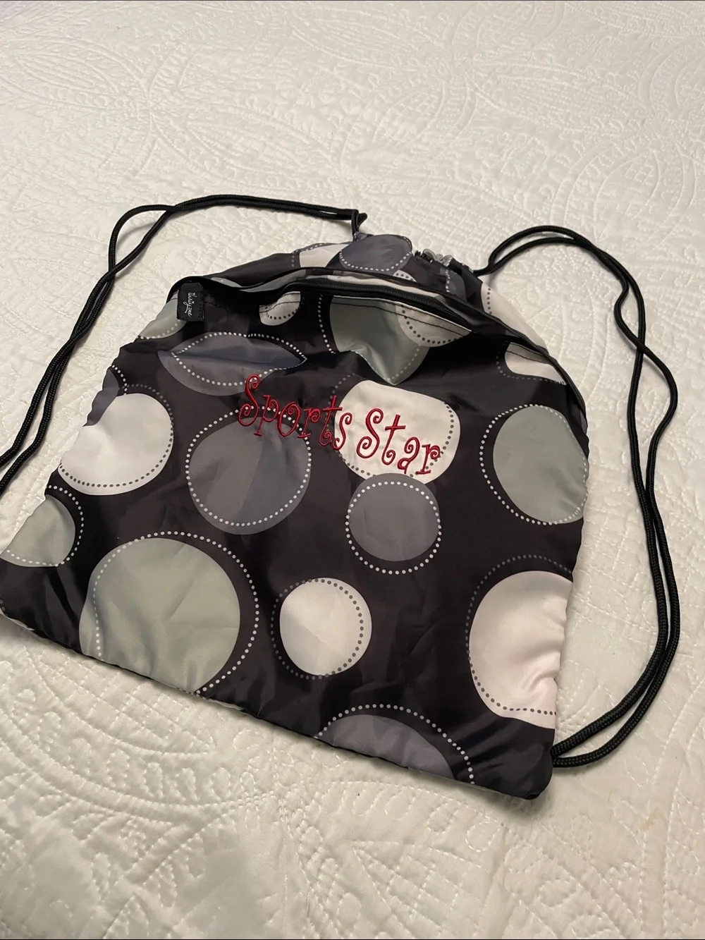 Thirty-One CINCH SAC SACK Drawstring Backpack Dot Pattern SPORTS STAR Embroider